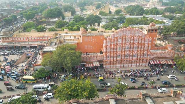 Stunning Aerial View of Hawa Mahal Palace of Winds in Jaipur