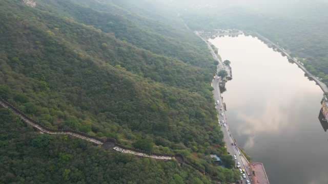 Breathtaking Aerial View of Maota Lake and Amer Fort Hills