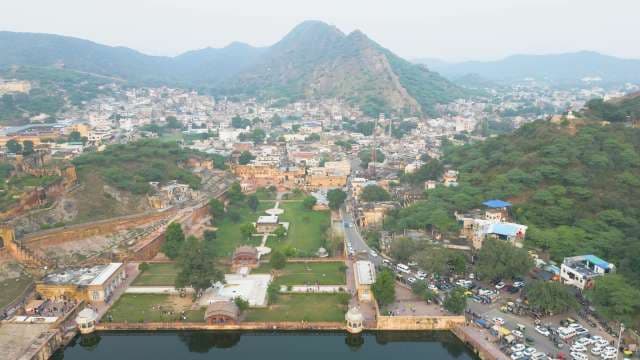 Stunning Aerial View of Amer Town and Aravalli Hills Jaipur