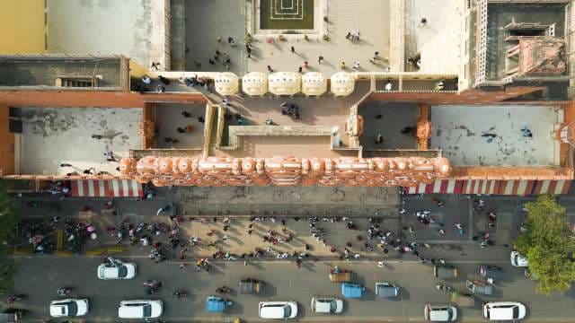 Aerial Top-Down View of Hawa Mahal Palace in Jaipur India