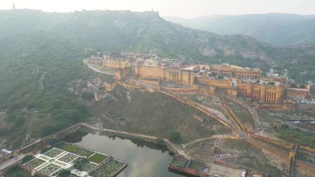 Majestic Amber Fort and Maota Lake Panorama in Jaipur, India