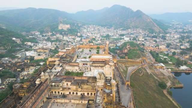 Majestic Aerial View of the Historic Amber Fort in Jaipur India