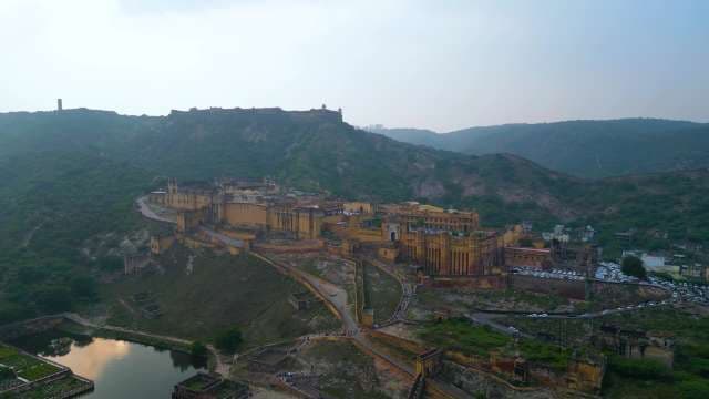 Majestic Aerial View of Historic Amer Fort in Jaipur Rajasthan