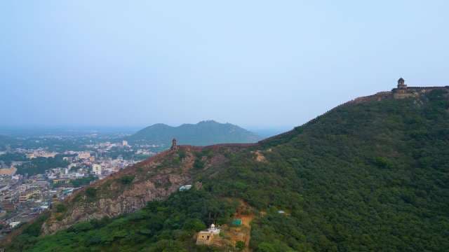 Panoramic View of the Ancient Fortification Wall in Jaipur India