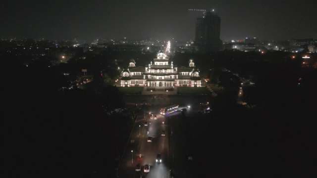 Aerial View of the Illuminated Albert Hall Museum at Night Jaipur
