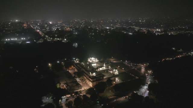Stunning Aerial Night View of Albert Hall Museum in Jaipur India