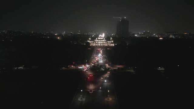 Aerial Night View of Illuminated Vidhana Soudha in Bengaluru