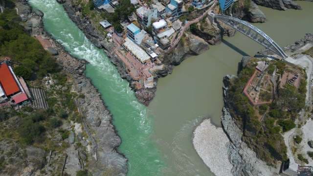 Stunning Aerial View of Devprayag River Confluence in Uttarakhand India