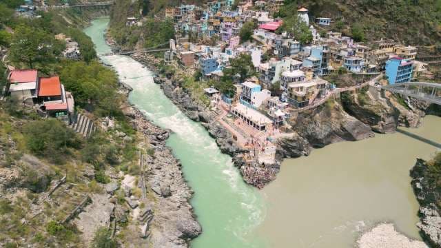Scenic Aerial View of Devprayag Sangam in the Indian Himalayas