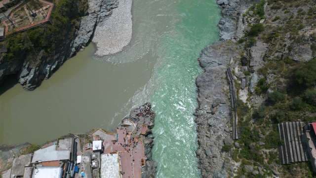 Stunning Aerial View of Devprayag River Confluence in Uttarakhand India