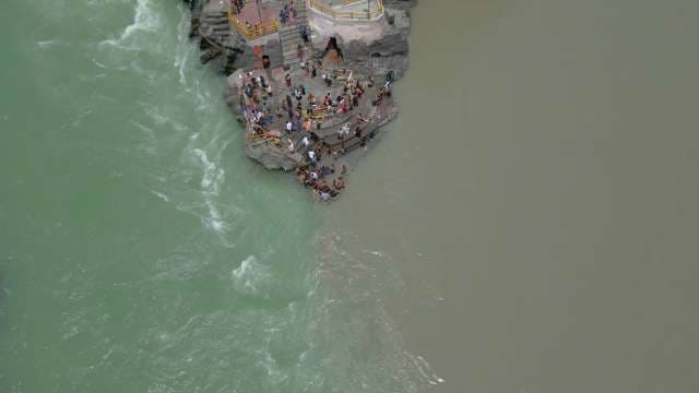 Aerial Perspective of the Sacred River Confluence in Devprayag India