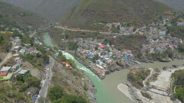 Stunning Aerial View of Devprayag River Confluence in Uttarakhand India