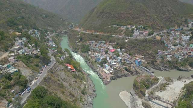 Aerial View of the Sacred River Confluence at Devprayag Uttarakhand India