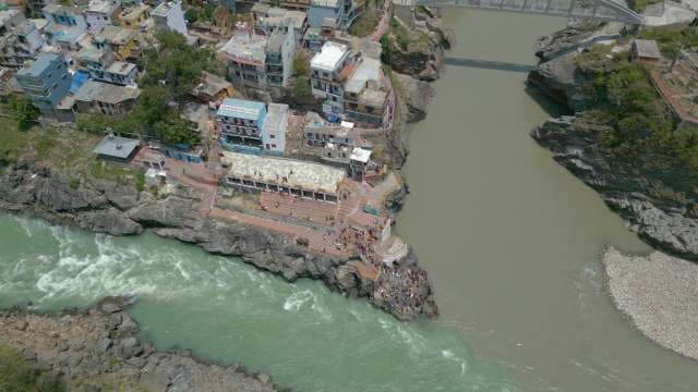 Aerial View of Devprayag Confluence of Alaknanda and Bhagirathi Rivers