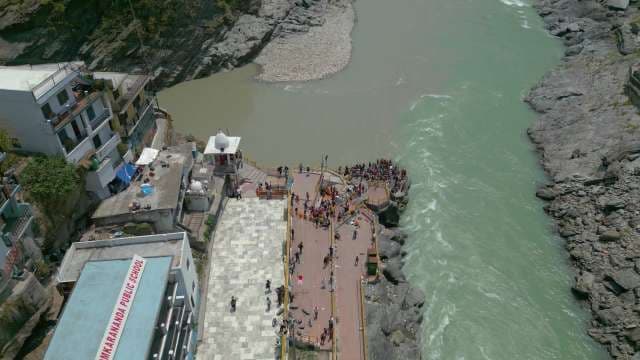 Majestic Aerial View of the Devprayag Sangam River Confluence in India