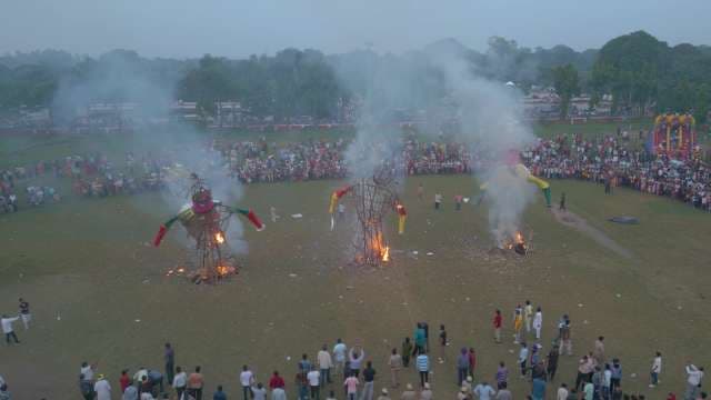Burning Effigies of Ravana During Dussehra Festival Celebrations in India
