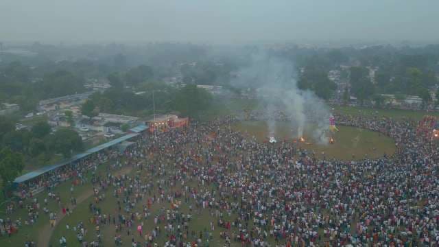 Aerial View of Crowds Celebrating Dussehra Festival with Ravana Dahan