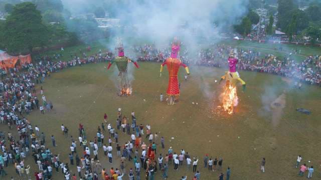 Dramatic Ravan Dahan Celebration During Dussehra Festival in India