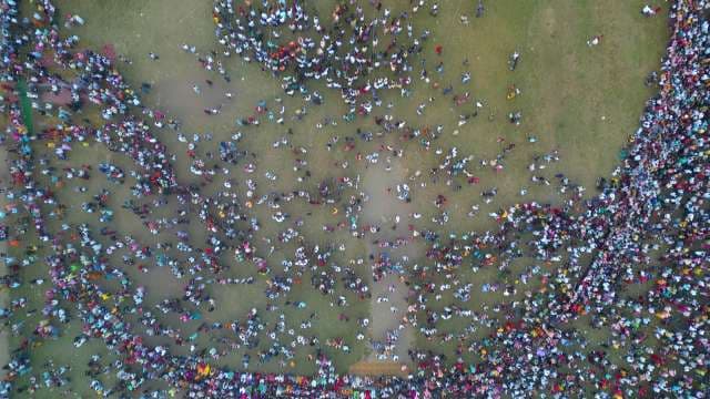 Aerial View of a Massive Crowd at a Large Public Gathering