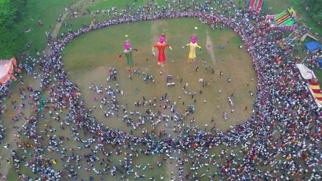 Aerial View of Dussehra Festival Celebrations with Giant Effigies in India