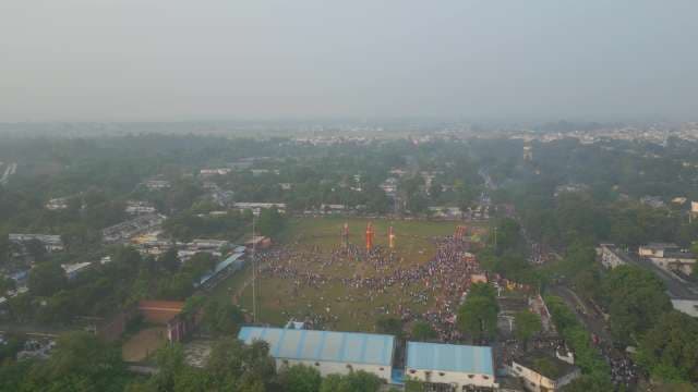 Aerial View of Dussehra Festival Celebration and Large Crowds in India