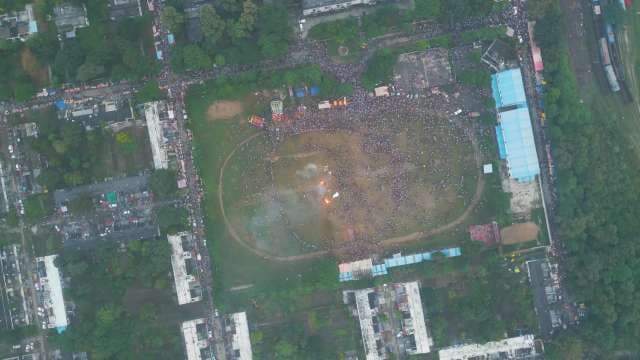 High-Angle Aerial View of Massive Crowd at Festive Celebration in India