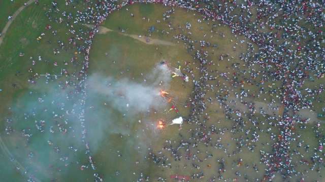 Aerial View of Dussehra Festival and Ravana Effigy Burning in India