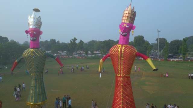 Vibrant Ravana Effigies Standing Tall for Dussehra Celebrations in India