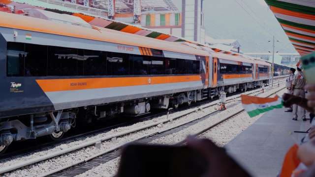 Modern Orange Vande Bharat Express Train at Indian Railway Station