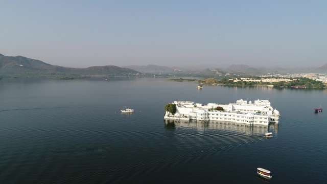 Breathtaking Aerial View of the Taj Lake Palace in Udaipur, India