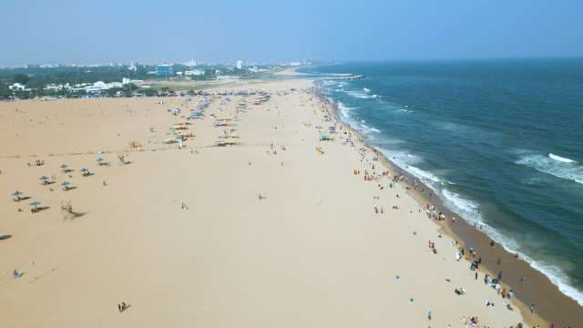 Scenic Aerial View of Marina Beach Coastline in Chennai India