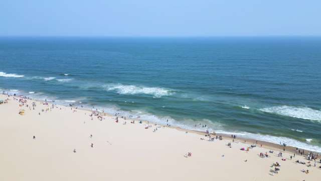 Aerial View of Crowded Puri Beach with Deep Blue Ocean Waves