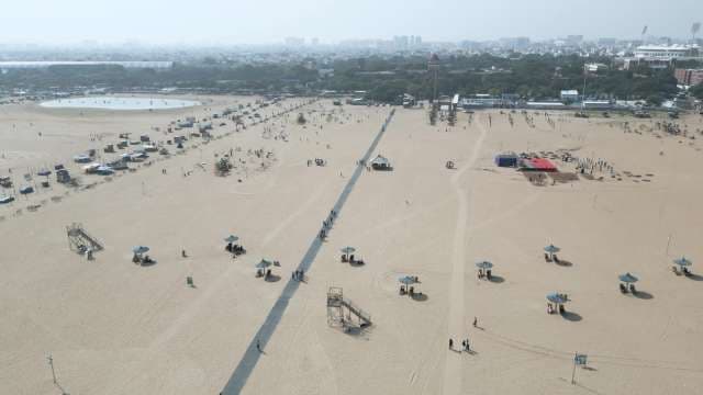 Panoramic Aerial View of Marina Beach and Chennai City Skyline