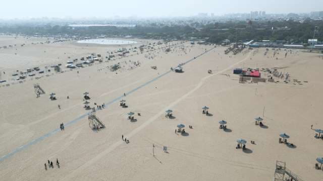 Stunning Aerial View of the Expansive Marina Beach in Chennai India