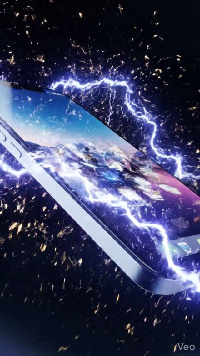 High-Tech Smartphone with Electric Blue Lightning and Golden Particles