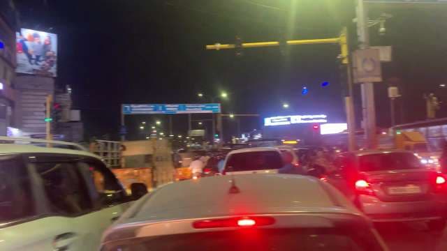 Night Traffic Congestion on Busy City Street in India