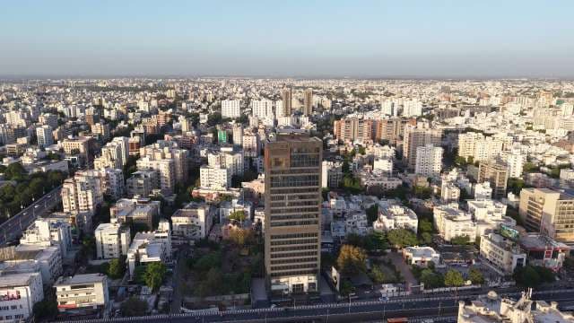 Aerial View of Rajkot Cityscape and Tall Skyscrapers