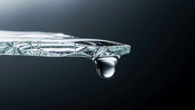 Macro Water Droplet Hanging from Cracked Glass Shard