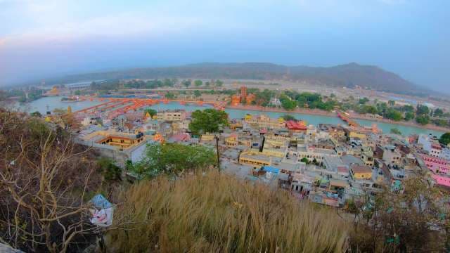 Panoramic View of Haridwar City and Holy Ganges River in India