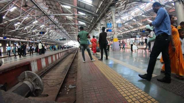 Busy Railway Platform at Chhatrapati Shivaji Maharaj Terminus in Mumbai