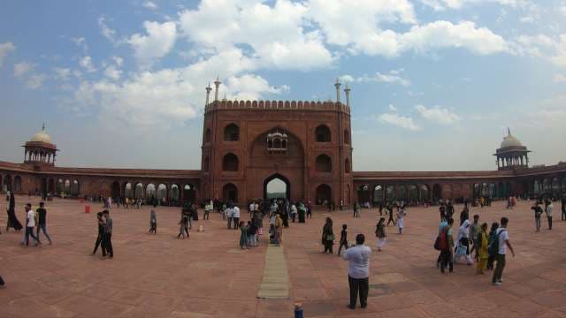 Tourists and Locals at Jama Masjid Mosque Courtyard in New Delhi