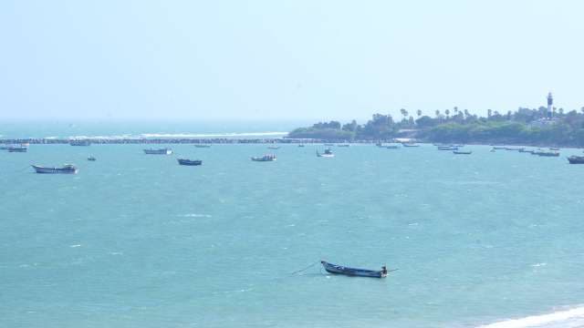 Traditional Fishing Boats Anchored in Calm Coastal Waters