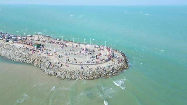 Aerial View of Arichal Munai at Dhanushkodi Southern Tip India