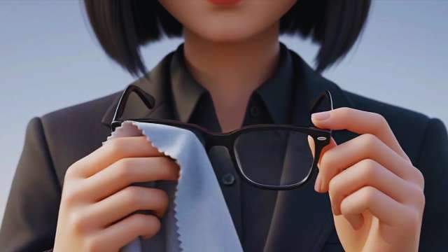 Animated Businesswoman Cleaning Her Eyeglasses