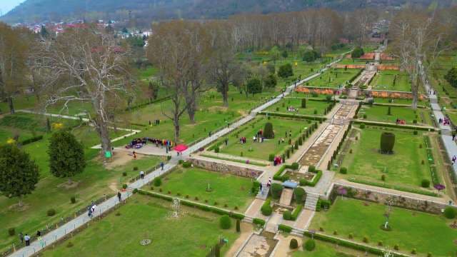 Aerial View of Nishat Bagh Mughal Garden in Srinagar Kashmir