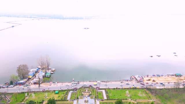 Aerial View of Misty Dal Lake and Srinagar Shoreline