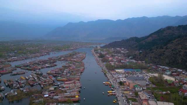 Aerial View of Dal Lake Houseboats and Srinagar City Kashmir