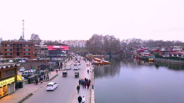 Scenic Aerial View of Dal Lake and Srinagar City Waterfront