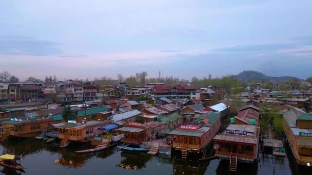 Scenic Aerial View of Dal Lake Houseboats in Srinagar