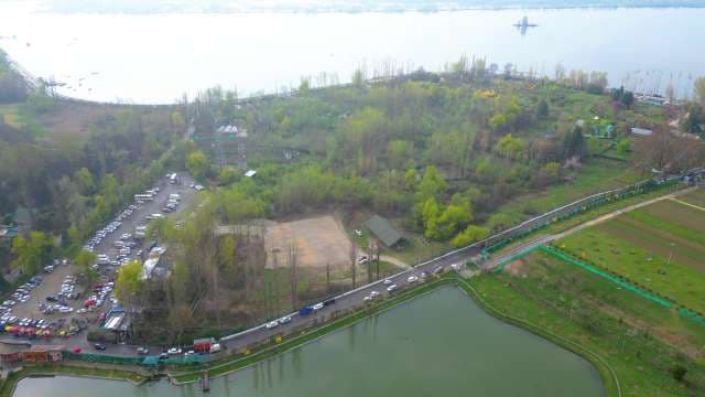 Aerial View of Srinagar Landscape and Dal Lake Shoreline